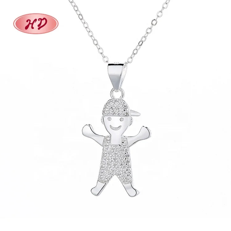 Happy Cartoon Figure 925 Sterling Silver Cubic Zirconia Moissanite Pendants for Necklace