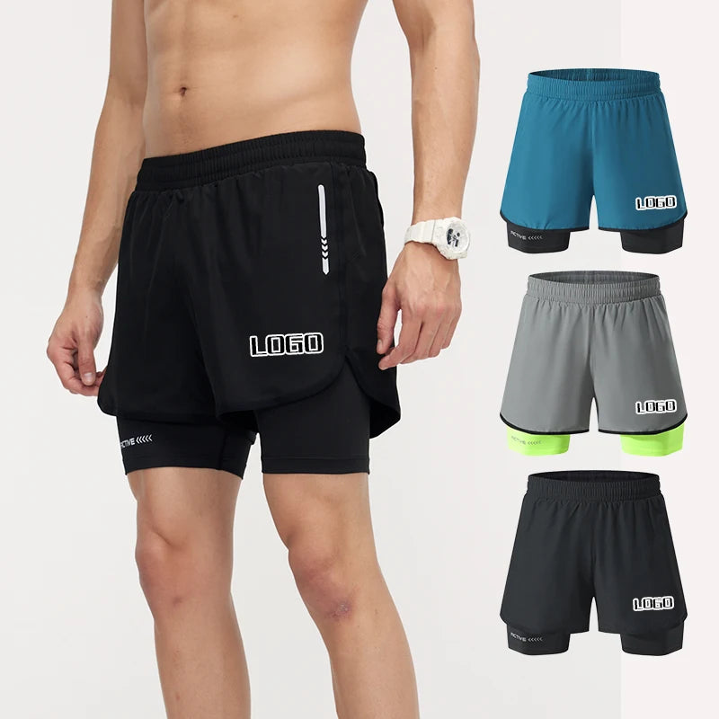 Wholesale Gym Shorts Lined Double Layer Pockets Athletic Sports Custom Logo Workout Training 2 in 1 Mens Gym Shorts for Men