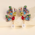 New Big Brand Rhinestone butterfly wings Pearl Earrings Exaggerated Big Earrings Jewelry Women
