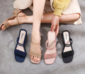 New square Crystal Low Heel Double Band Retro Beach Sandals 8821