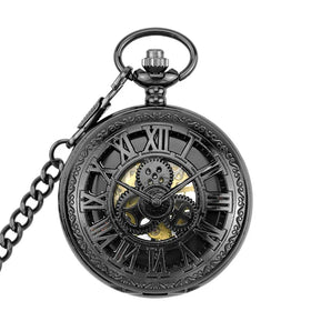 Mechanical Pocket Watch Roman Number Dial Skeleton Luxury Men Gear Pocket Watches