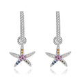 Summer Fine Jewelry 925 Sterling Silver Micro Paved Colored Diamond Starfish Stud Earrings