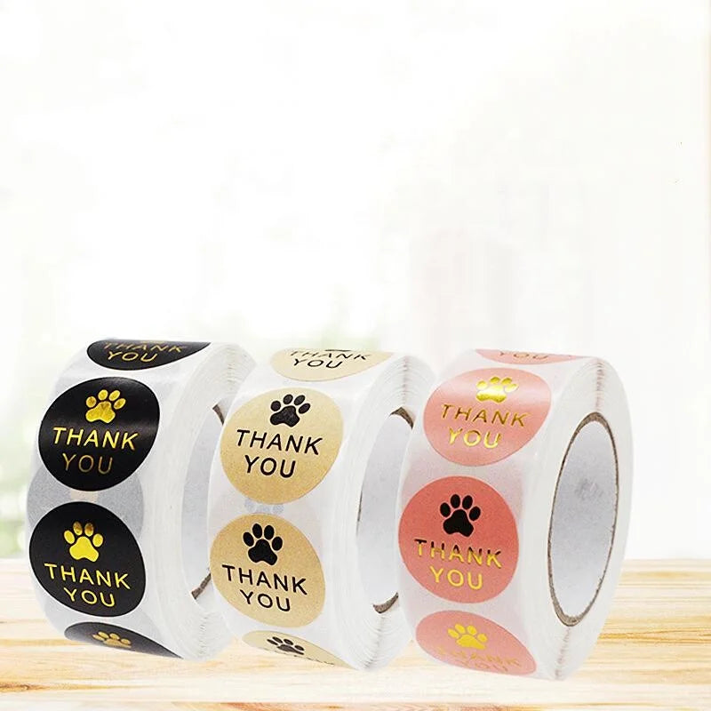 High Quality Anti-scratch Label Sticker 1" Round Dog Paw Thank You Sticker Roll Custom Kraft Sticker Circle Labels for Business