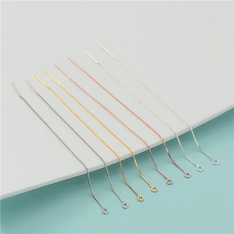 70mm 90mm Length 18k Gold Earrings Wire 925 Sterling Silver Box Chain Ear Line for Diy Earrings Accessory Jewelry Findings