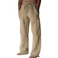 OEM Men Pure Linen Pants Men Cotton Breathable Summer Straight Tube Solid Color Elastic Waist Leisure Custom LOGO Linen Pants