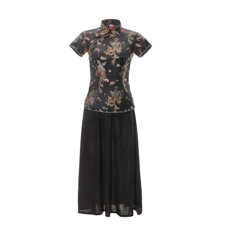 Brocade Plum Slim Retro Women's Daily Large Size Mother Dress 2023 Spring and Summer New Improved Cheongsam Top