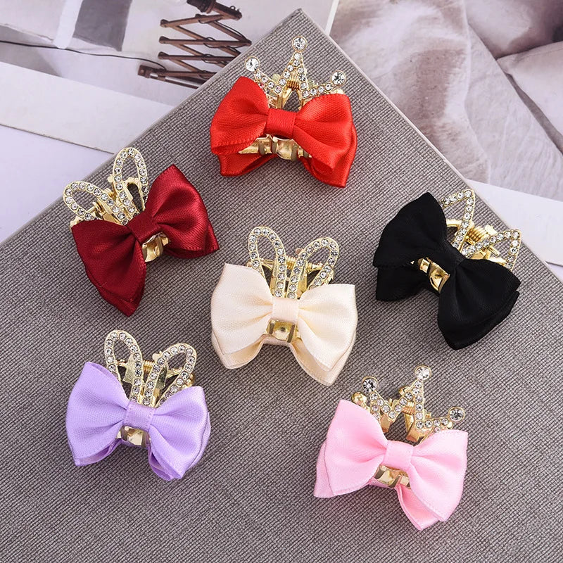 New Lovely Luxury Small Hair Claw Bow Hair Clips Rhinestone Crown Rabbit Ears Claw Clips for Kids Girls