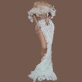 Elegant Mesh Flower Red Carpet Evening Dress Pleated Sequin High Slit Sexy Strapless Concert Performance Dress