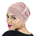 Muslim Solid Color Women Cap Pearled Hijab Lady Jewelry Head Scarf Elastic Hair Chemo Turban Hats