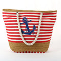 Custom Wholesale Classical Stripe Canvas Straw Beach Shopping Bag Large Capacity Shoulder Shopping Tote Bag