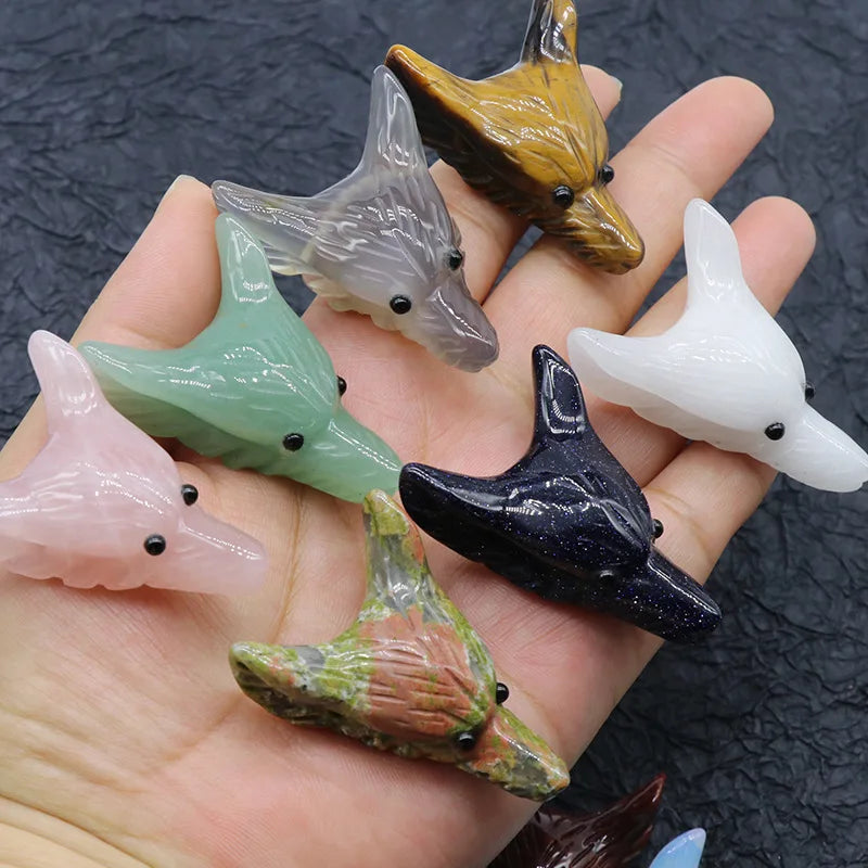 Huiying Healing Stone and Crystal Gemstone Animal Carving Wolf Head for Sale Precious Stone Crafts