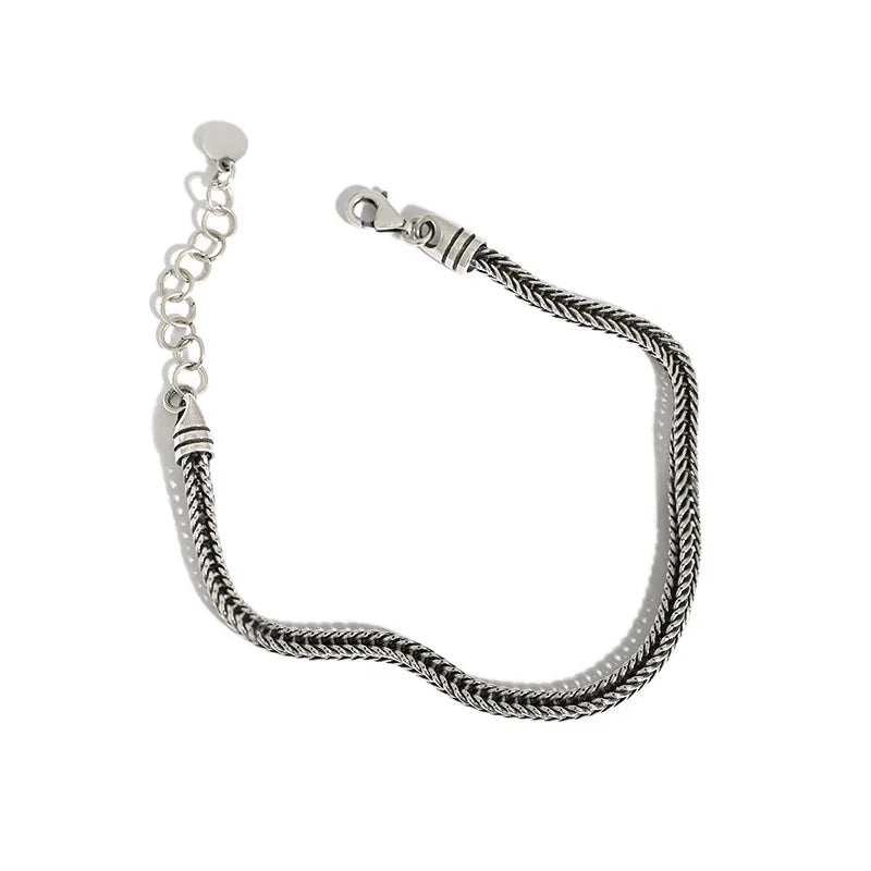 Korean S925 Sterling Silver Bracelet Ins Minority Cold Style Simplicity Thai Silver Retro Chain Snake Bone Chain Bracelet MegaBDM