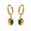Trendy Stainless Steel Green CZ Drop Earrings 18K Gold Plated Round Zircon Diamond Huggie Emerald Earring for Female