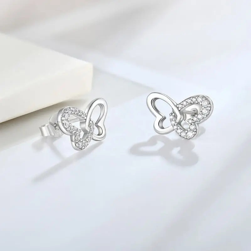 Elegant Jewelry Butterfly Earrings 925 Sterling Silver Cubic Zirconia for Women Zircon Stud Earrings Daily Earrings Jewellery