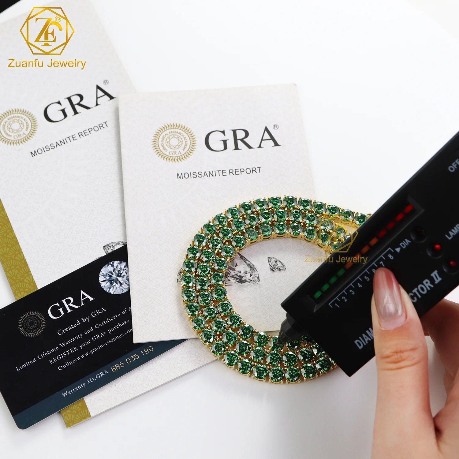 Custom High-end Colored Moissanite Chain 18k Gold Plated 925 Silver Yellow Green Moissanite Diamond Chain Tennis Necklace