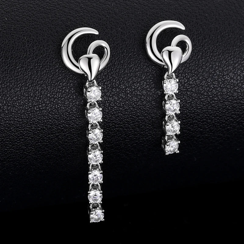 Trendy Fashion Fine Jewelry 925 Sterling Silver VVS Moissanite Diamond Cluster Tennis Chain Long Drop Earrings for Women Girls