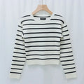 Basic Autumn Casual Anti-pilling Striped Ribbed Full Sleeves Crew Neck Women's Knitted Custom Sweater Top Manufacturer