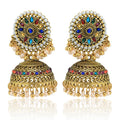 Lantern Palace Lady Jewelry Women Bollywood Kundan Jhumka Indian Gold Dangling Pearl Bells Tassel Stud Earrings for Women