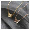 Delicate 18K Gold Plated Pendant Double Side Butterfly Necklace Stainless Steel Zircon Stone Jewelry for Women