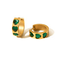 New Fashion Romantic Stainless Steel Gold Plated Green Love Zircon Inlaid Full Heart Hoop Earrings for Women
