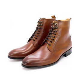 Genuine Leather Brown High Top Shoes With Lace Men Classic Boots