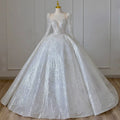 2022 AL1114 Bride Wedding Dress with Long Sleeves and Heavy Industry Starry Shining Bright V-Neck Crystal Decoration