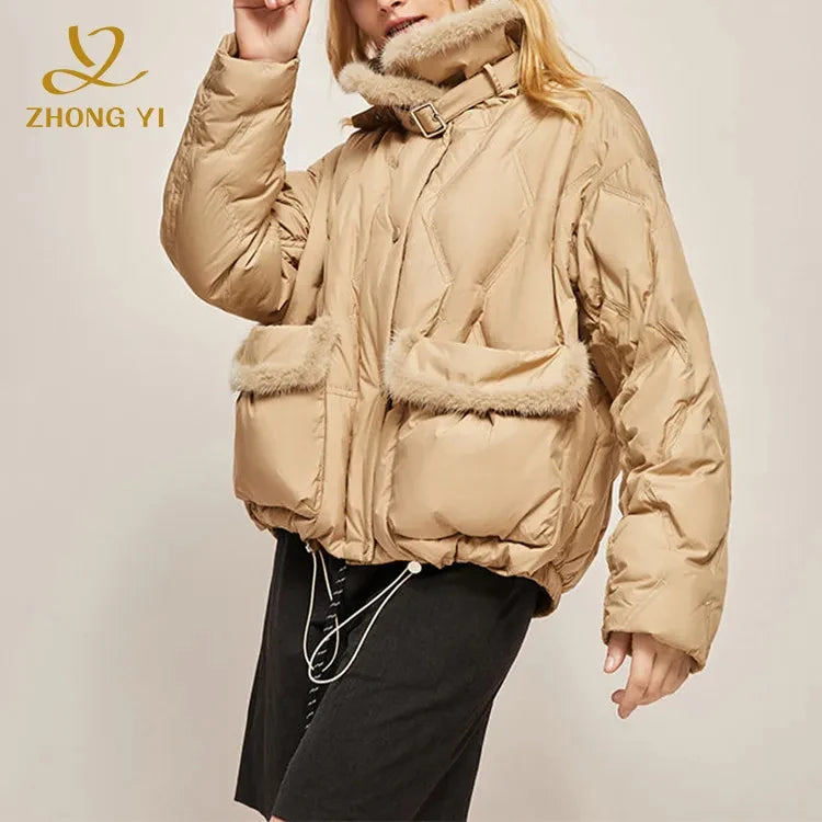 Clothing Manufacturers Custom New Ladies Winter White Duck Stitching Loose Windproof Warm Coat Women's Casual Short Down Jacket