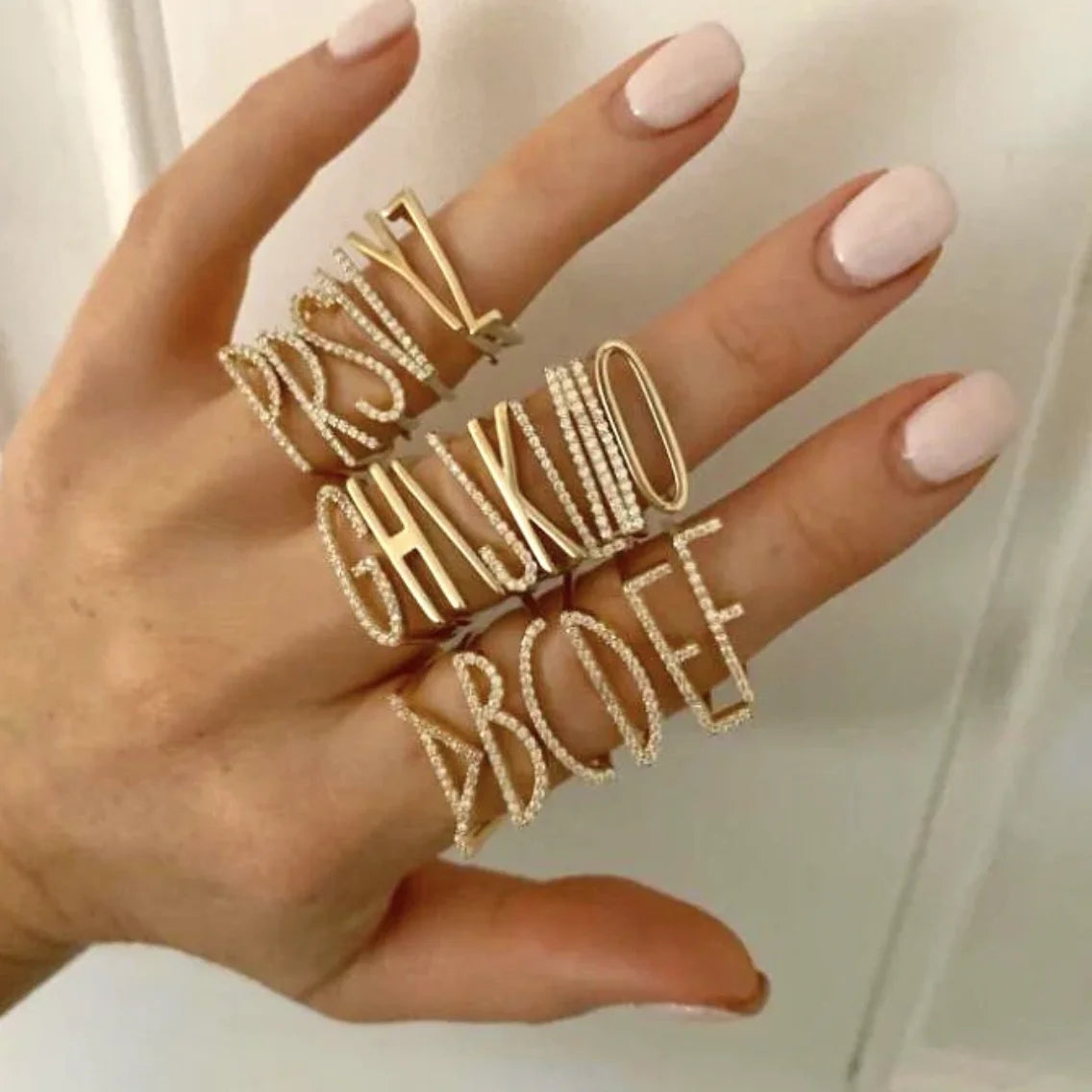 Wholesale Popular Design 18k Real Gold Plated 26 Initial Letter Stainless Steel Adjustable Rings