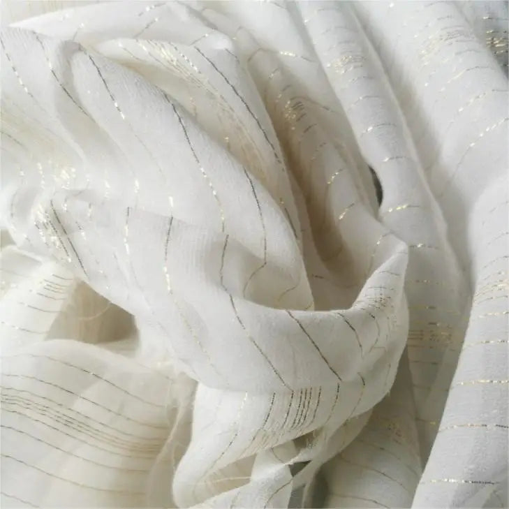 100% Pure Silk 8mm 140cm Golden Lurex Georgette Fabric in White Bleached PFD for Garment