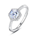JZ1313 Women's 925 Silver & Cubic Zirconia Hexagon Diamond Wedding Ring Fashion Jewelry Rhodium Plated for Party