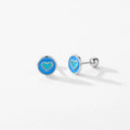 925 Sterling Silver Enamel Heart Simple Round Earrings Fine Jewelry Gradient Blue Screw Beads Stud Earrings for Women