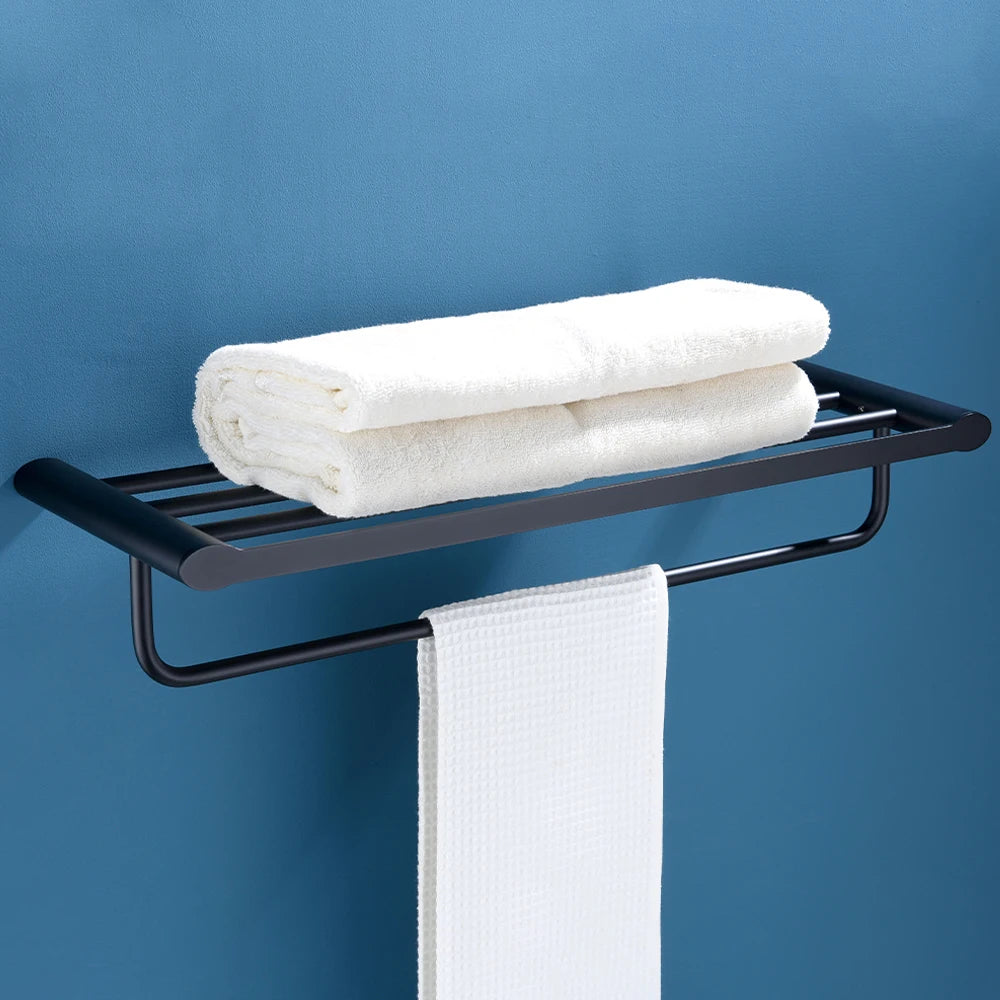 Modern Black Stainless Steel Hand Towel Bar Bathroom Hardware Set Wall Mounted Brushed Finish Bathroom Towel Rack Holder