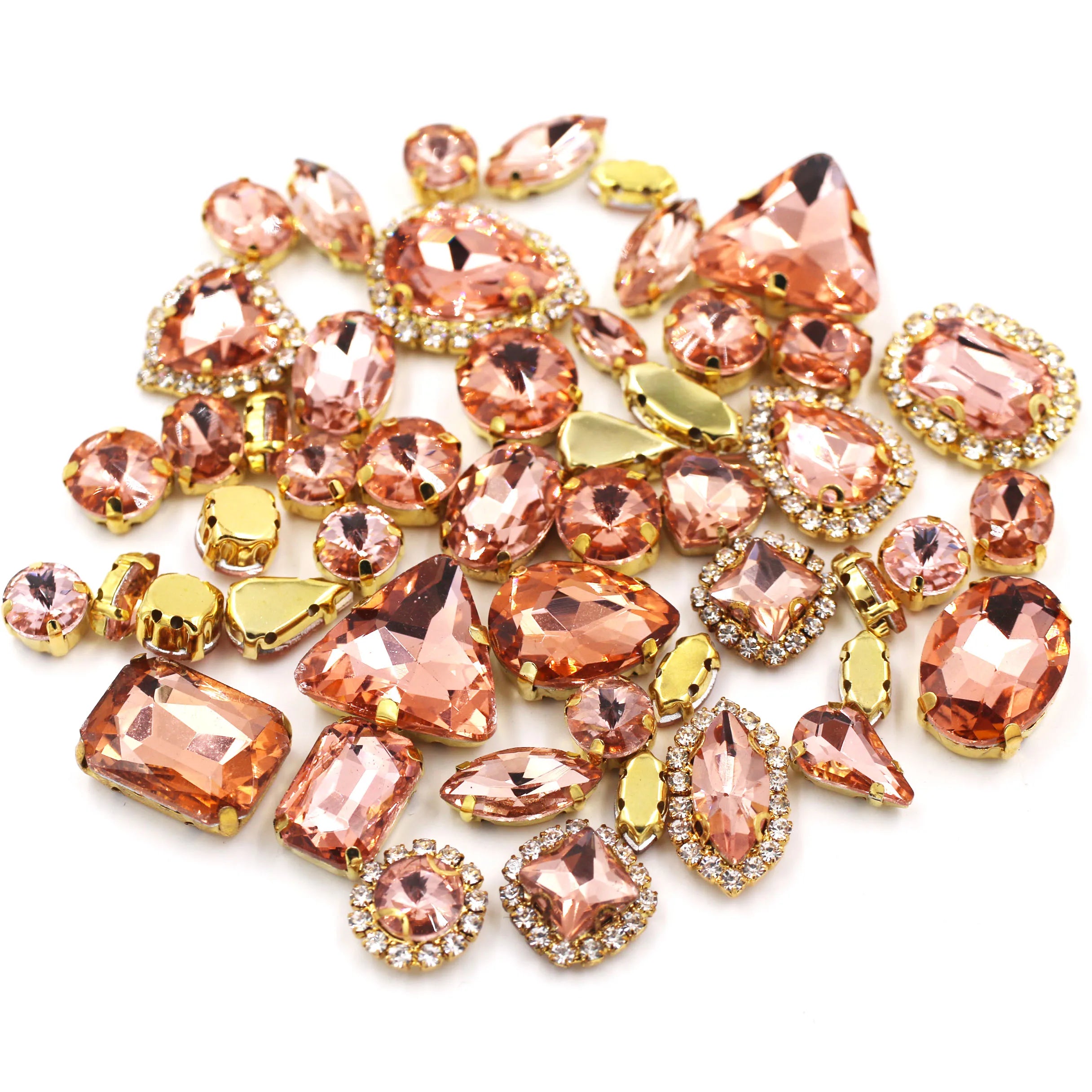 Water Red Wholesale 3D Sew-On Loose Mixed Shape Glass Rhinestones Buckle with Golden Cup Claw for Garment