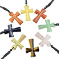 Promotional Natural Stone Cross Pendant Necklace  Women Men Adjustable Friendship Chakra Yoga Crystal Charms for Jewelry Making
