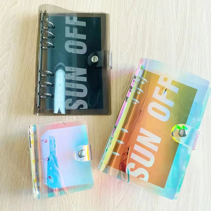 Laser Hologram Notebook Binder Refillable A6 6 Ring Binder Mini Clear Looseleaf A5 Binder PVC