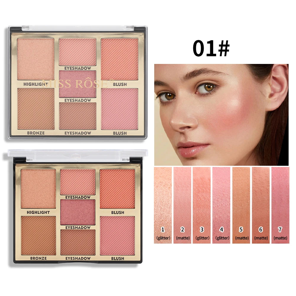 MISS ROSE Matte Peach Blush Palette Long Lasting Cheek Pink Blush Mineral Pigment Blusher Blush Bronzer Powder Makeup