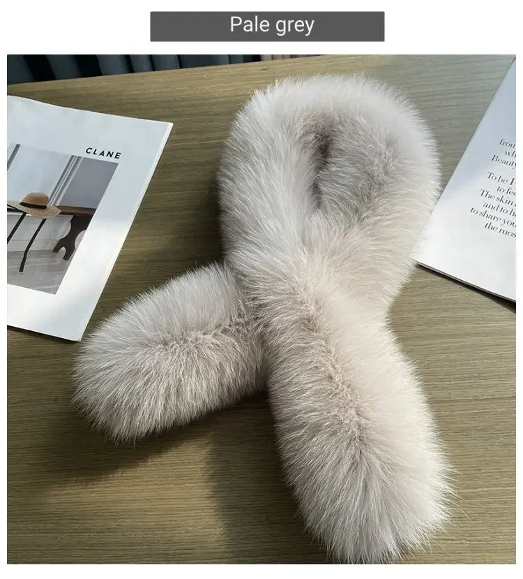 MWFur Winter Season Neck Lace Double-Sided Fox Fur Scarf for Lady Street Fashion Full Fur Women Cute Short Scarf Winter