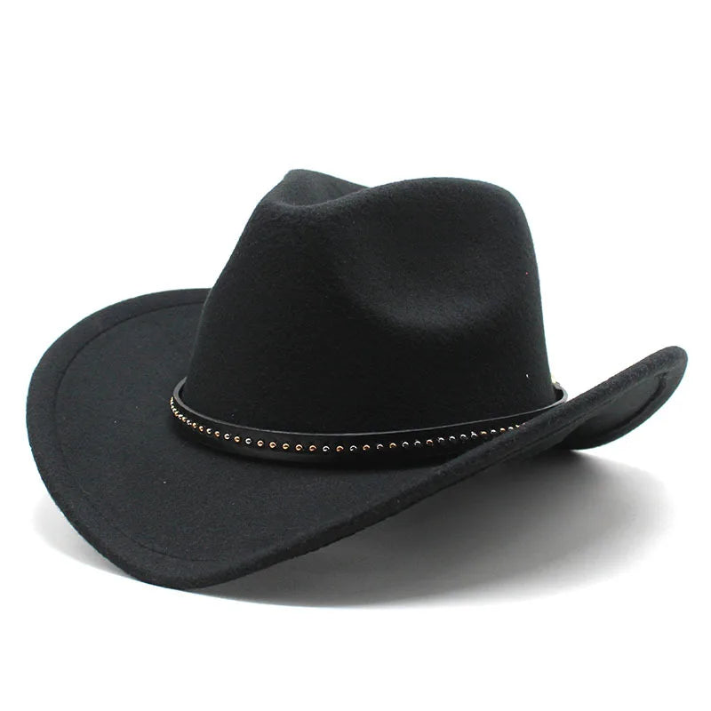 Wholesale Fashion Women Men New Multi Color Pure Color With Belt Large Eaves Cowboy Hat High Quality Felt Cowboy Hats