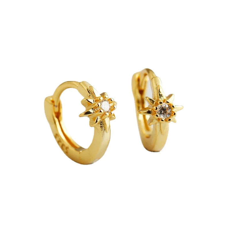 New Fashion 18K Gold Plated 925 Sterling Silver Small Cubic Zirconia Diamond Star Hoop Earrings for Women Girls
