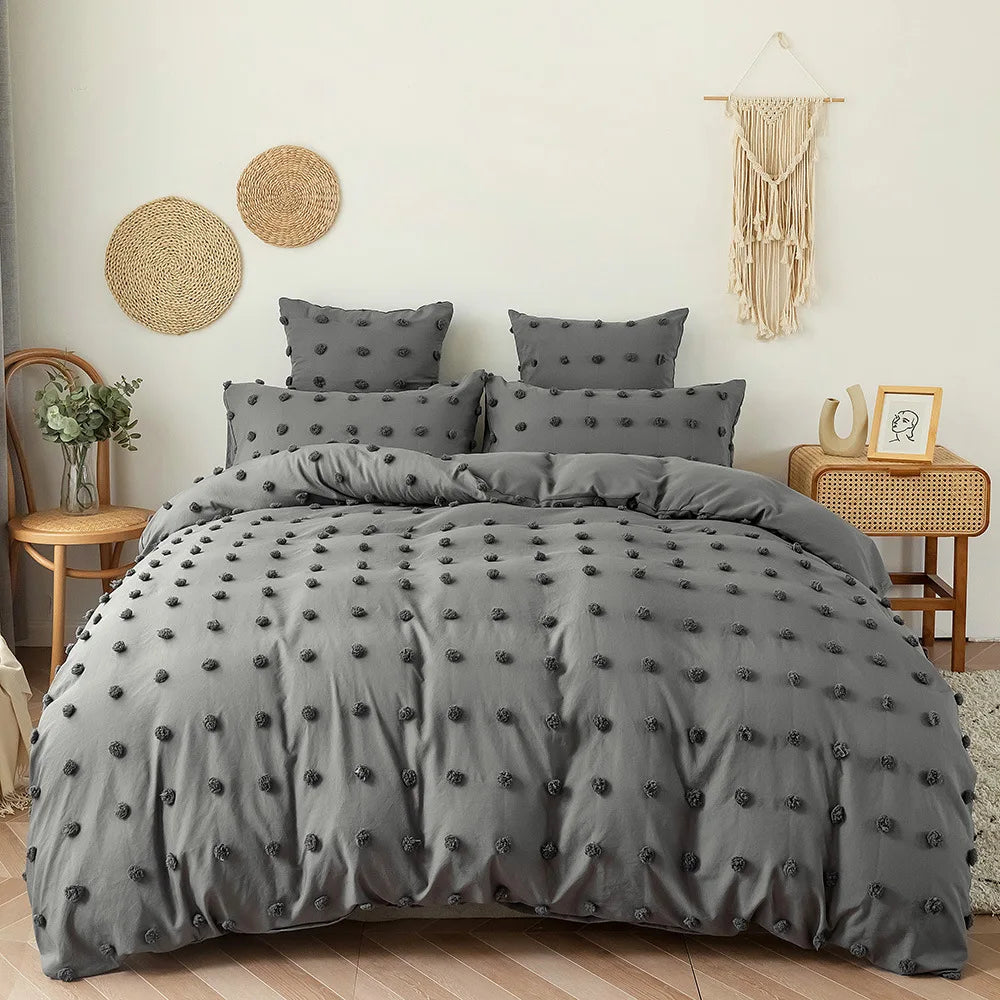 Designer Custom Hotel Fine Craft King Size Solid Color Ball Flower Three-piece Home Textile Bed Sheet Bedding Set