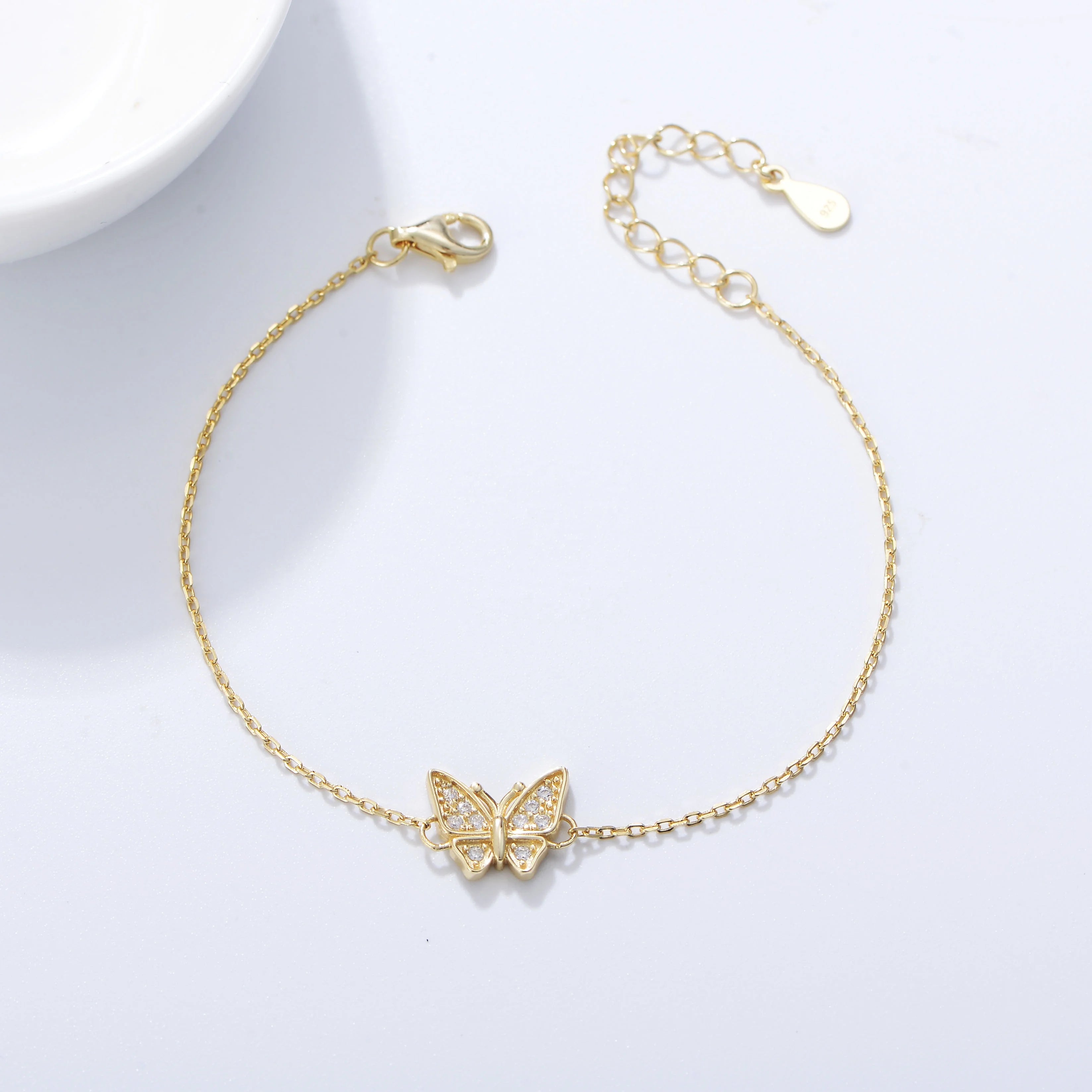 Beautiful Elegant 925 Sterling Silver clear Cz butterfly Link Chain Bracelet for Women