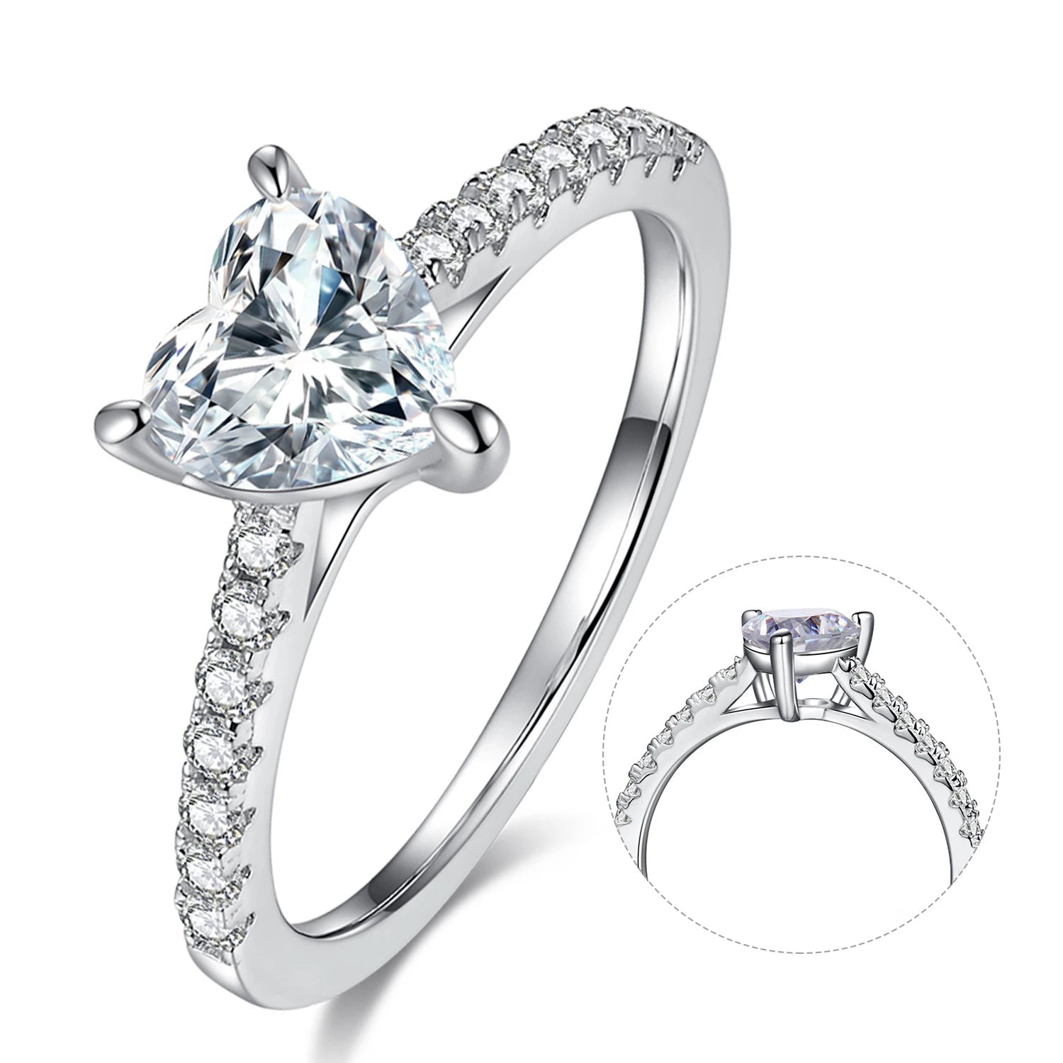 M91 Abiding Fine Jewelry Heart Shape Moissanite Diamond 925 Sterling Silver Half Eternity Engagement Ring for Wedding