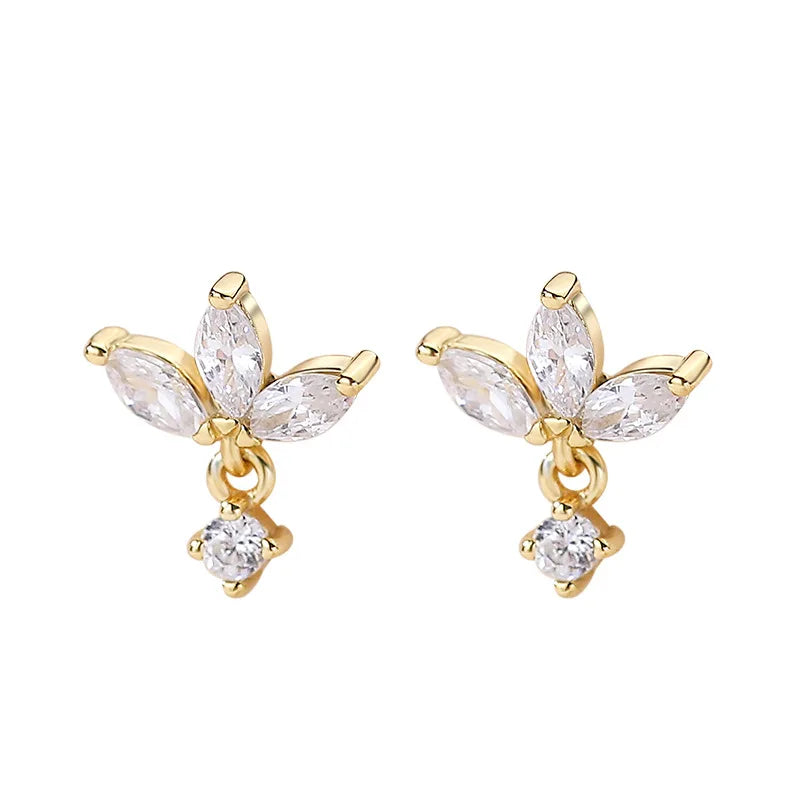 Alibaba-online-shopping Cz Earrings Dangle 925 Silver Gold Plated Zircon Marquise Flower Shape Earrings Stud Jewelry
