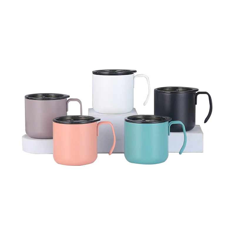 2023 New Style 12oz Metal Black Coffee Mug Double Wall Stainless Steel Cup Camping Mug with Handle
