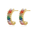 Factory Wholesale New 925 Sterling Silver Rainbow Earrings for Women Multicolor Cubic Zircon Cuff Huggie Earrings