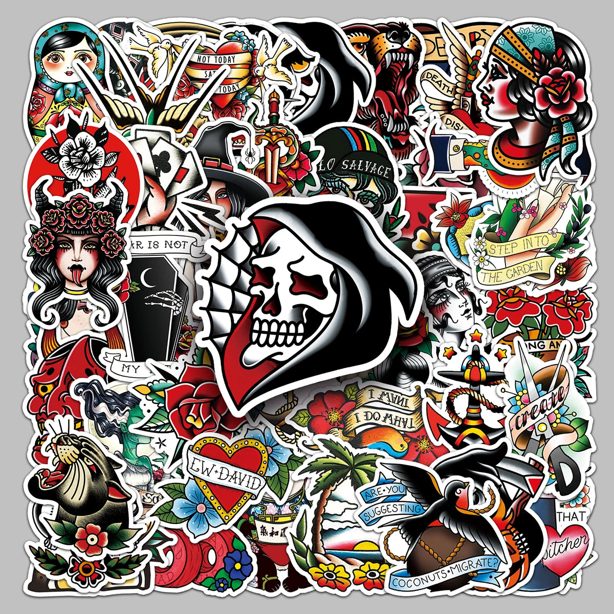 50PCS Factory Wholesale Stylish Waterproof Eco-friendly PVC Material Tattoo Stickers for Phone Cases Bicycle Decoration Stickers