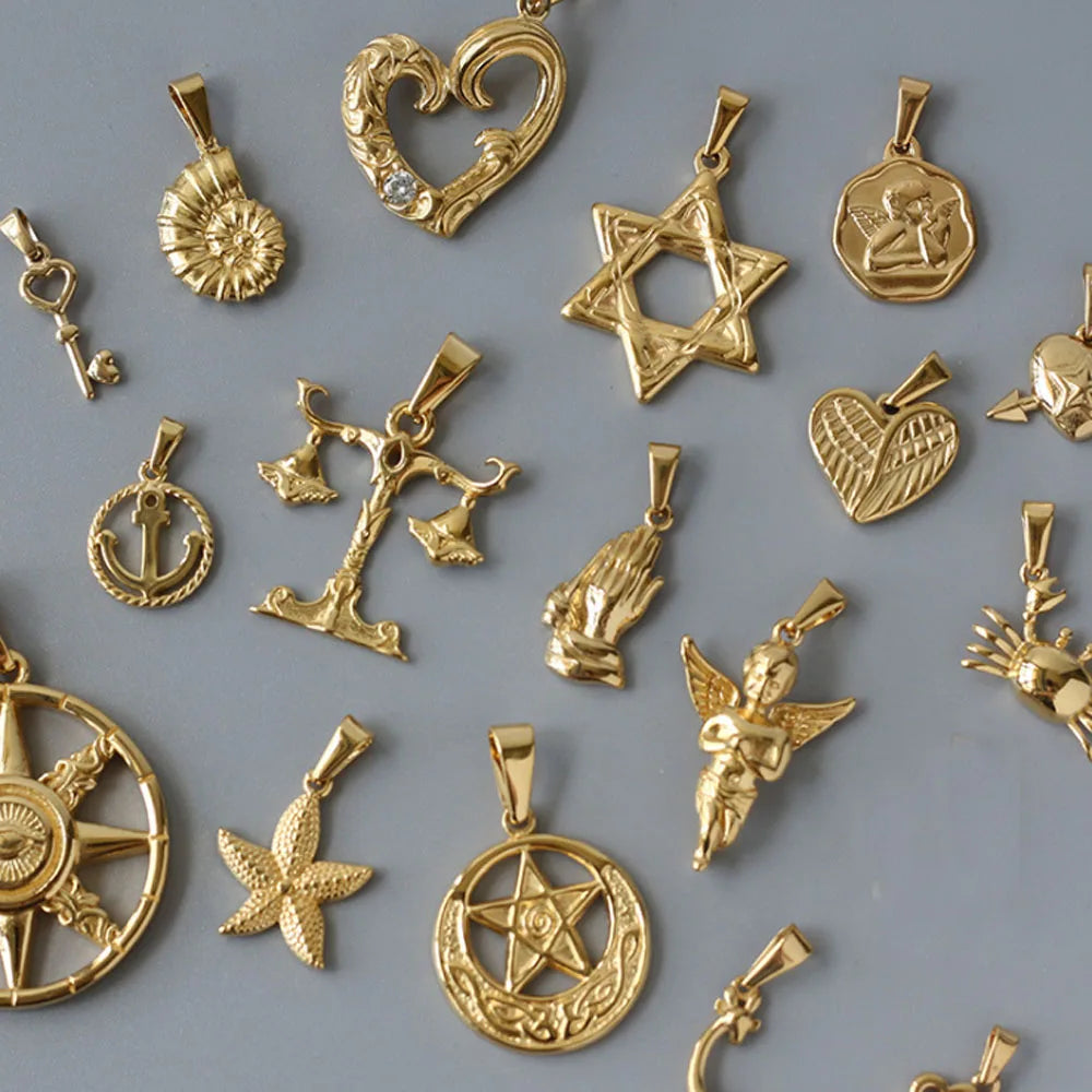 Fashion Stainless Steel Angel Pvd Coloured Anchor Crab Heart Libra Deer Seastar Key Pendant Charm for Necklace Bracelet Earring