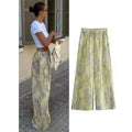 Summer Woman Tie-dye Patchwork High Waist Bow Tie Elastic Waist Wide Leg Pants Woman Fashion Vintage Printed Trousers