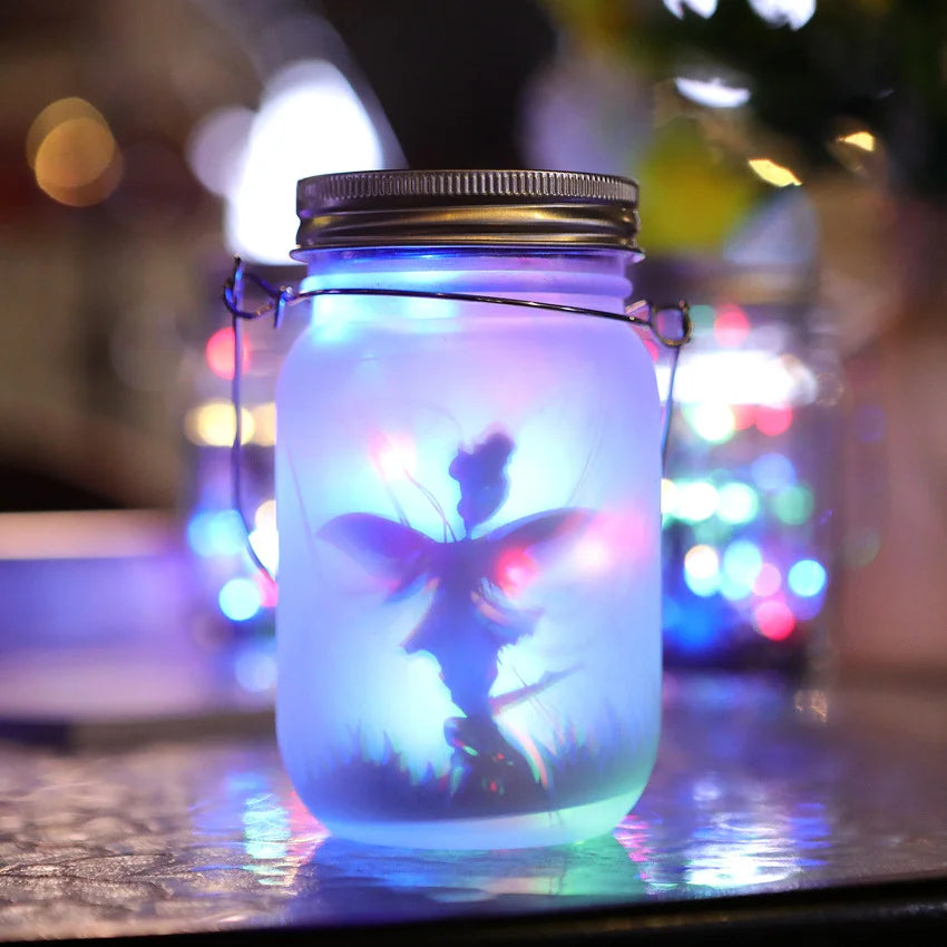 Howlighting Lid Waterproof Outdoor Hanging Lantern Fairy Firefly Jars Lighting Frosted Glass Bottle Solar Mason Jar String Light
