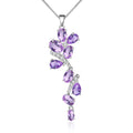 Rhodium 925 Sterling Silver Hand Setting Jewelry Romantic Purple Amethyst Pendant Necklace